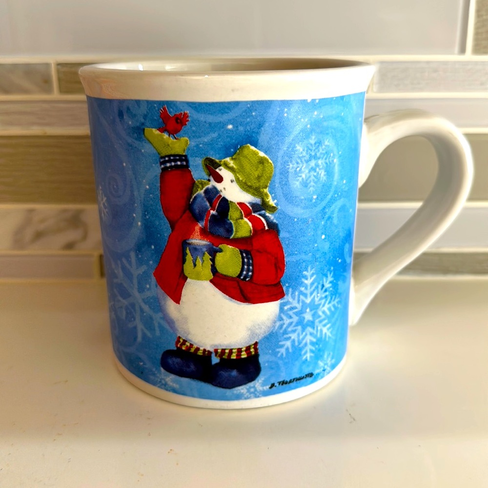 Snowman ☃️ blue and white 20 oz ceramic mug
